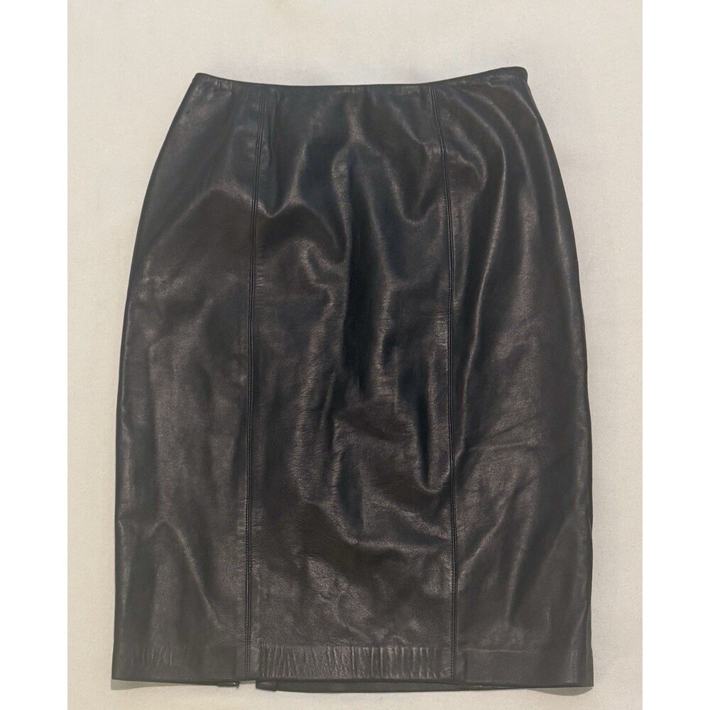 Linda Allard Ellen Tracy Black 100% Leather Pencil Skirt Size 10/Medium READ!